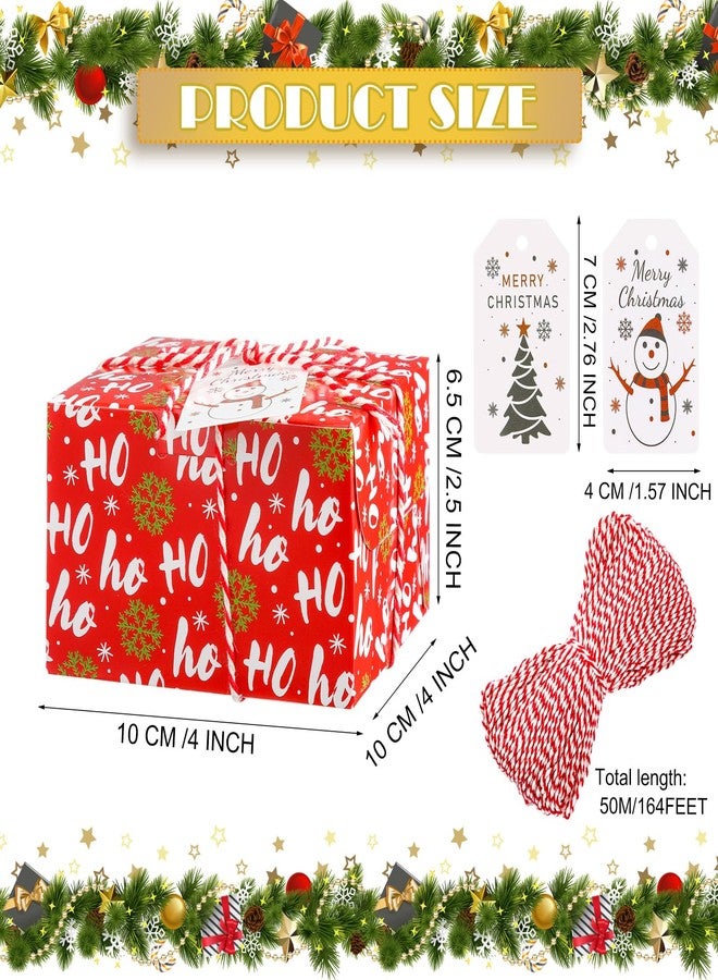 Maxcheck 100 Pack Christmas Cookie Boxes with Window - 4 x 4 x 2.5 Inches Treat Boxes for Bakery, Candy, Party Favors - Includes Twine and Gift Tags - Image 3
